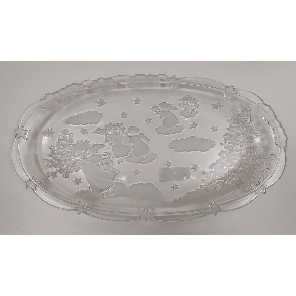 Vintage Mikasa Angel L Christmas Carol Crystal Glass 15 1/2" Canape Tray Platter